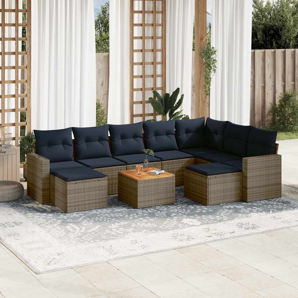 10-delige tuinbankset met kussens, grijs polyrotan is nu te koop bij PeponiXL, paradijselijk wonen!