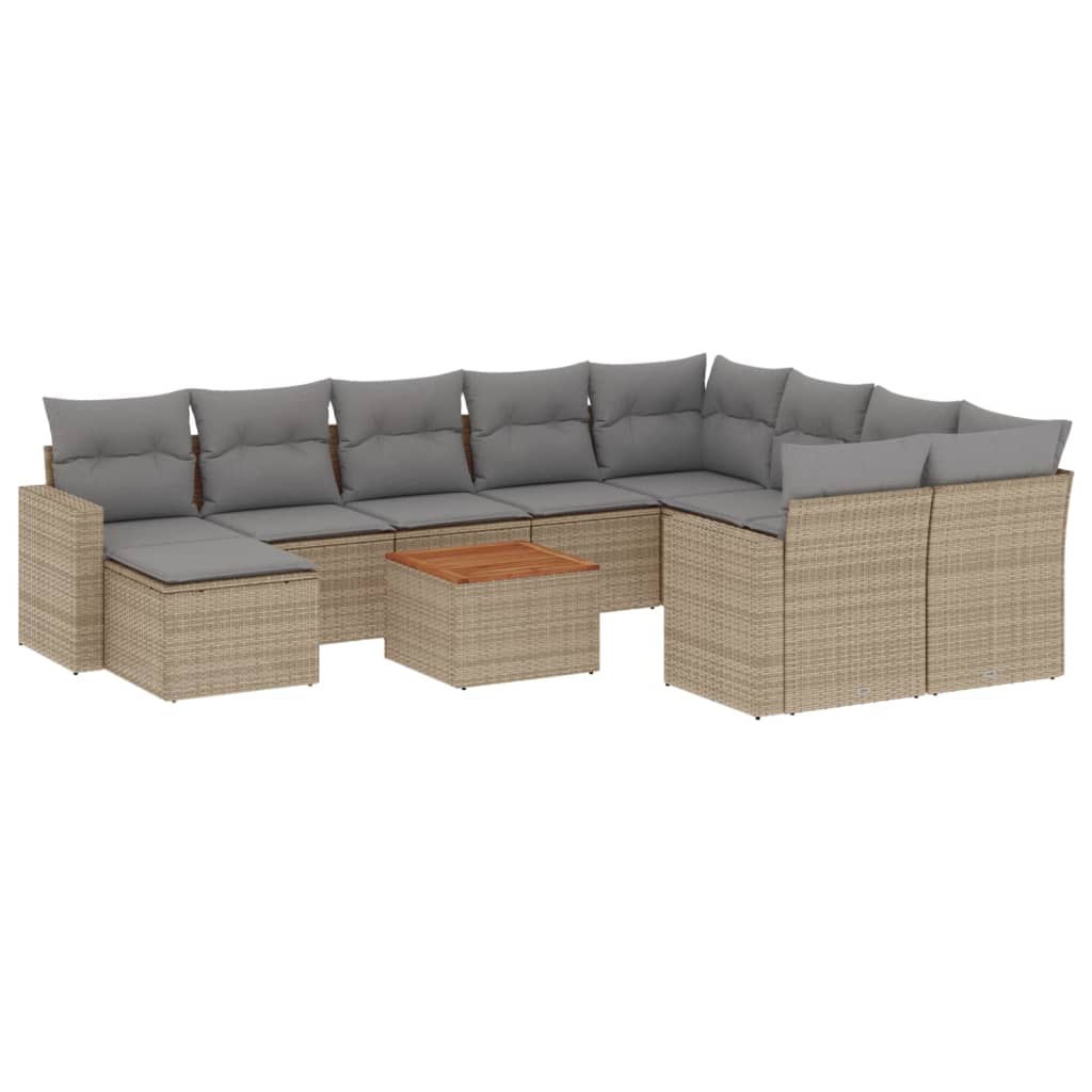 11-delige Loungeset met kussens poly rattan gemengd beige is nu te koop bij PeponiXL, paradijselijk wonen!