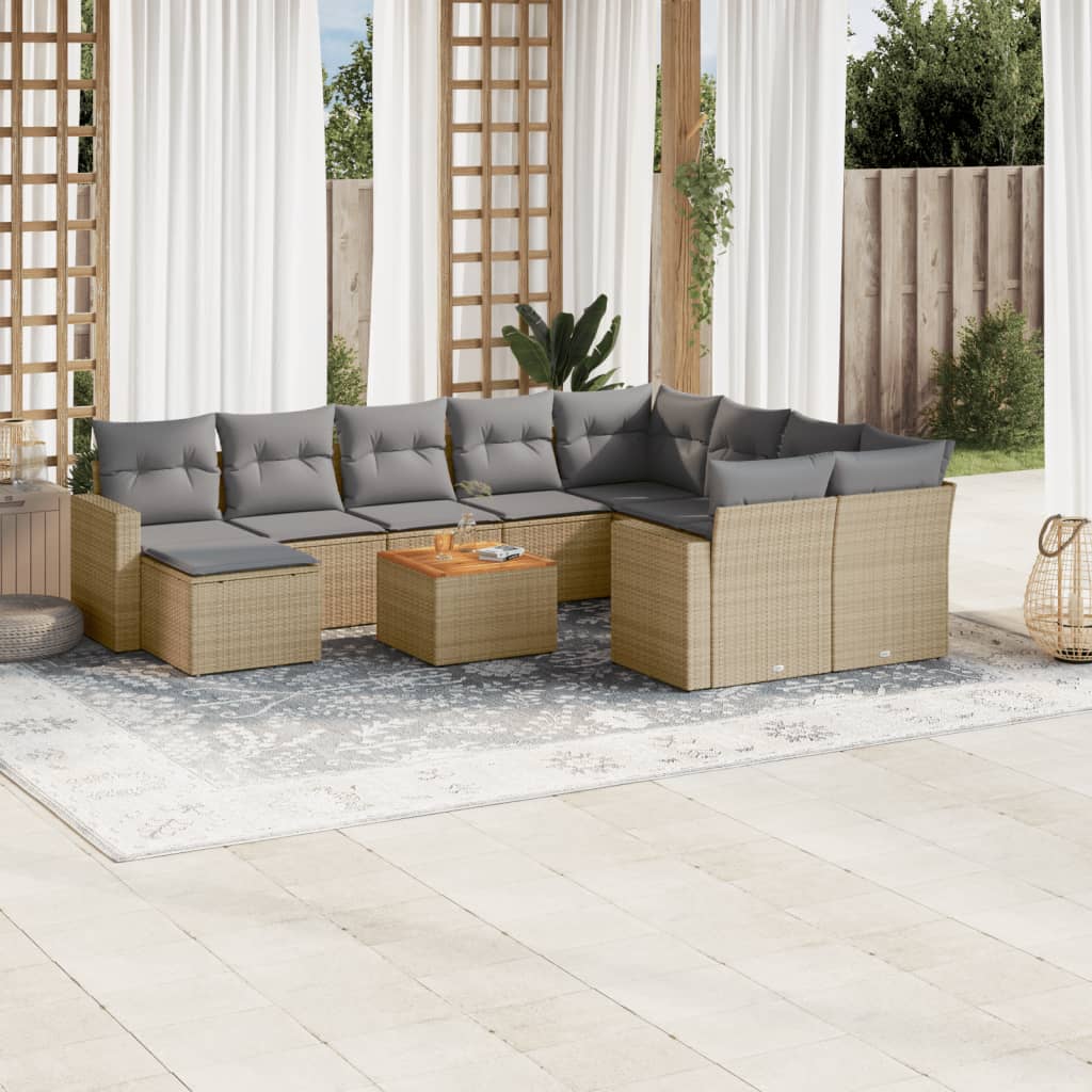 11-delige Loungeset met kussens poly rattan gemengd beige is nu te koop bij PeponiXL, paradijselijk wonen!