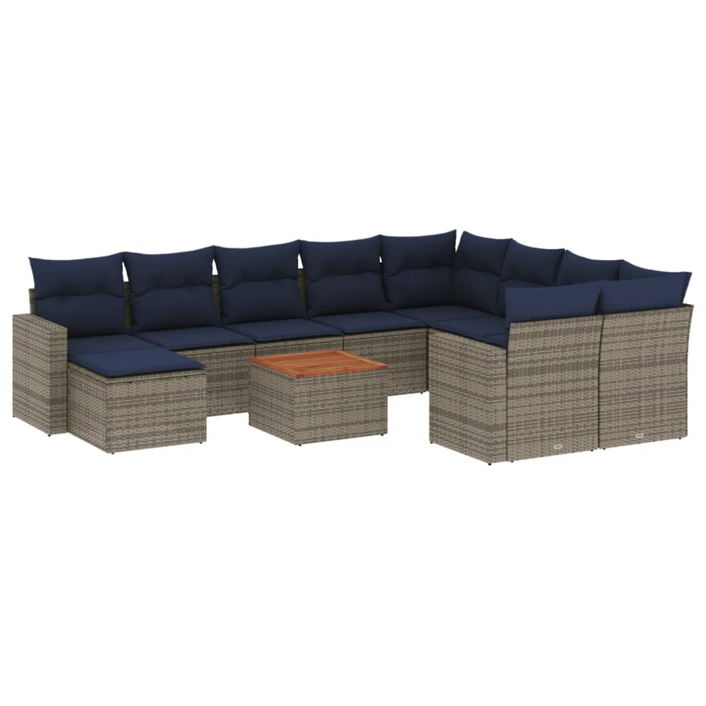 11-delige tuinbankset met kussens, grijs polyrotan is nu te koop bij PeponiXL, paradijselijk wonen!