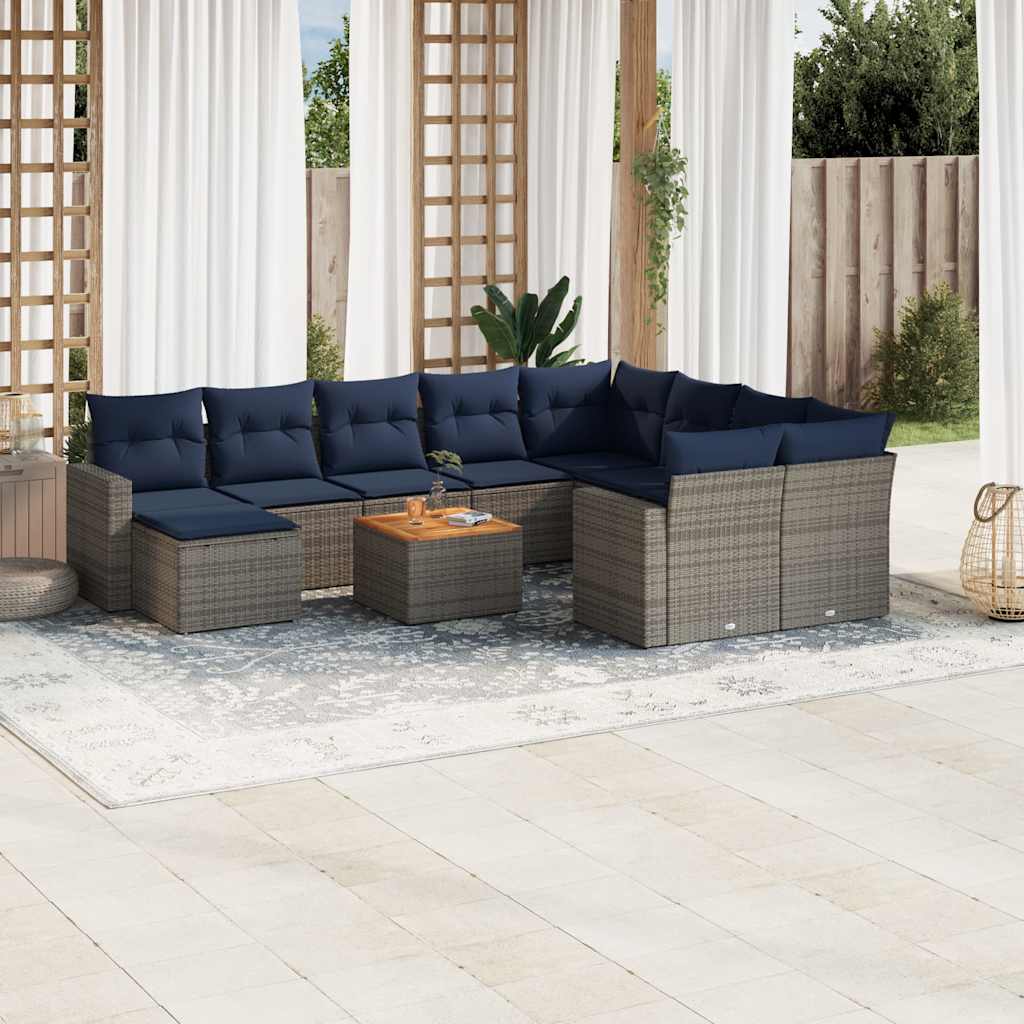 11-delige tuinbankset met kussens, grijs polyrotan is nu te koop bij PeponiXL, paradijselijk wonen!