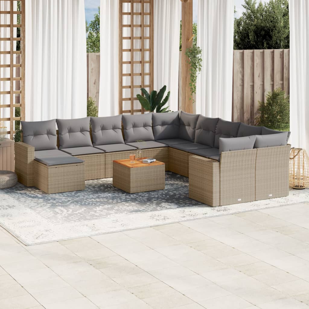 12-delige Loungeset met kussens poly rattan gemengd beige is nu te koop bij PeponiXL, paradijselijk wonen!
