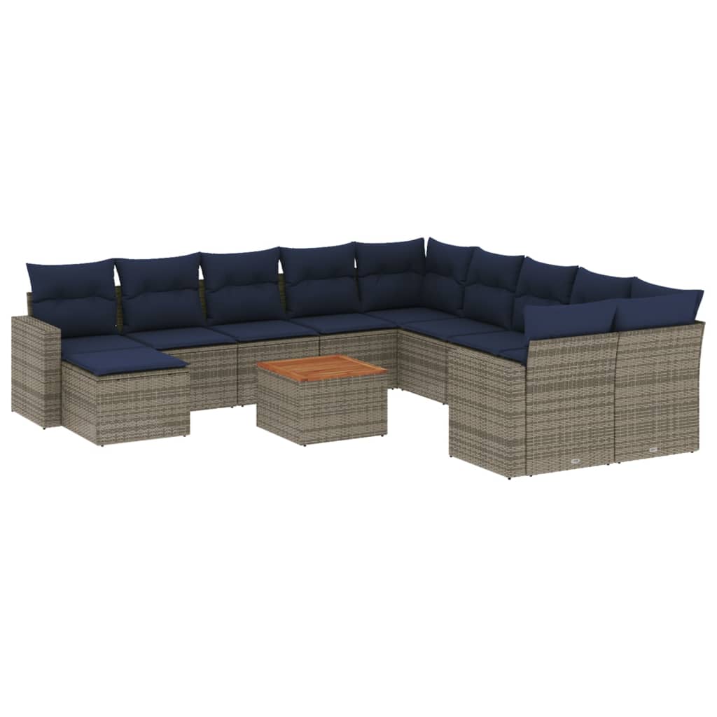 14-delige tuinbankset met kussens, grijs polyrotan is nu te koop bij PeponiXL, paradijselijk wonen!
