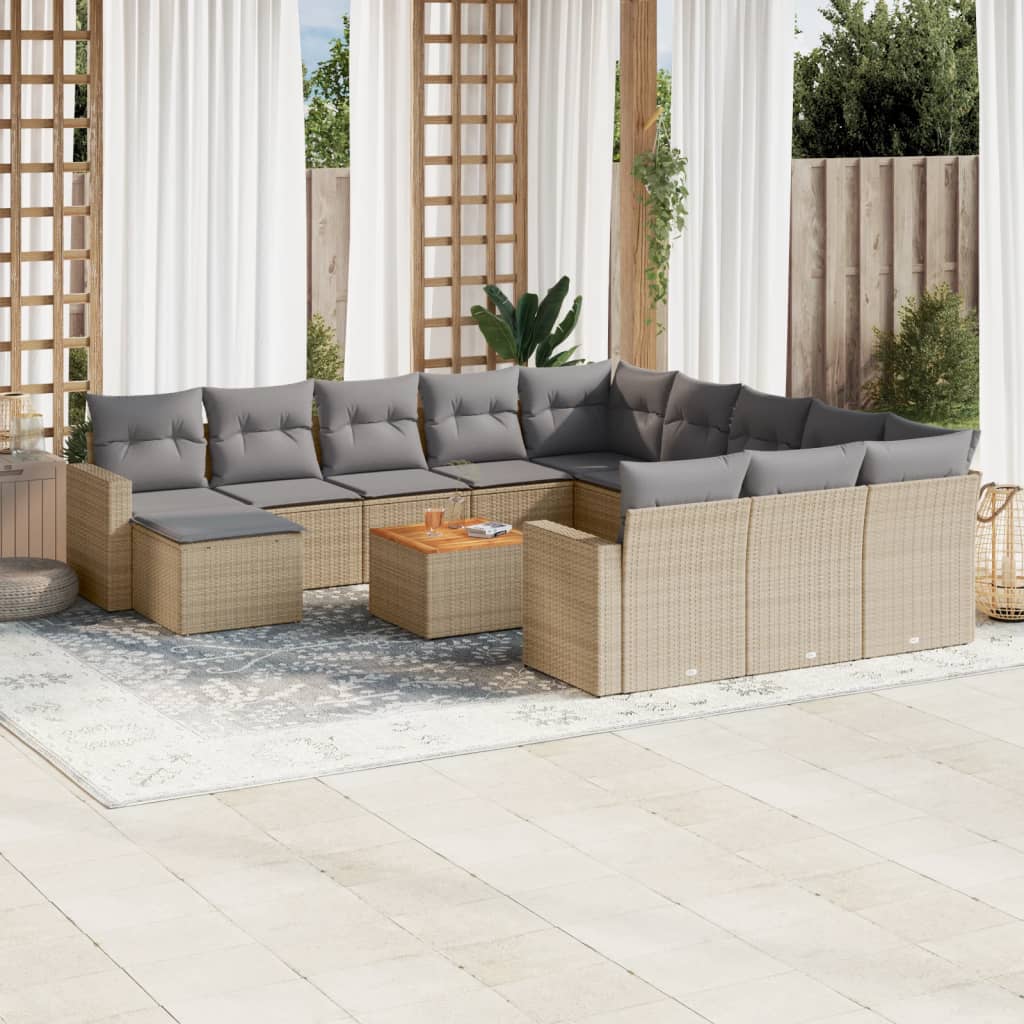 13-delige Loungeset met kussens poly rattan gemengd beige is nu te koop bij PeponiXL, paradijselijk wonen!