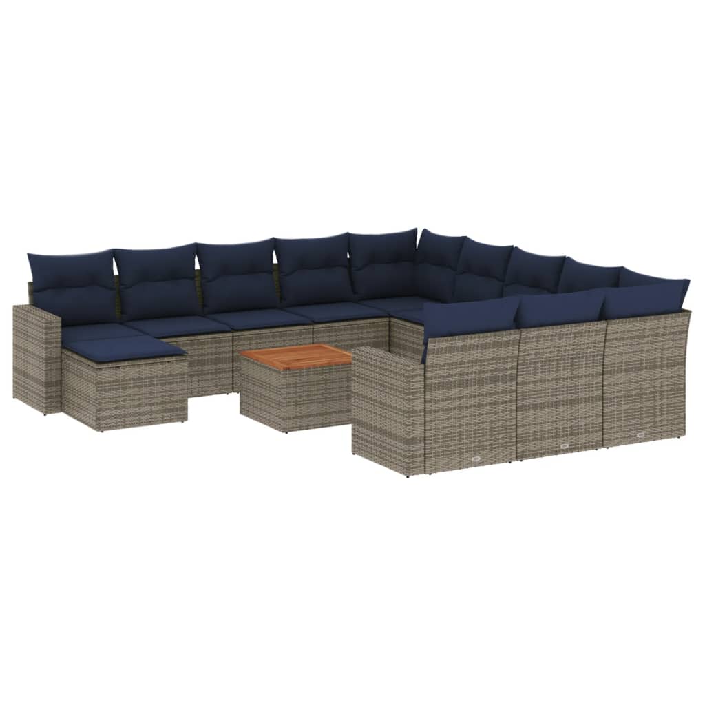 13-delige tuinbankset met kussens, grijs polyrotan is nu te koop bij PeponiXL, paradijselijk wonen!