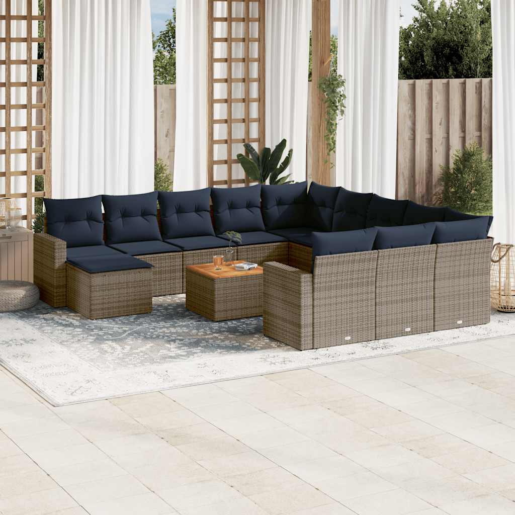 13-delige tuinbankset met kussens, grijs polyrotan is nu te koop bij PeponiXL, paradijselijk wonen!