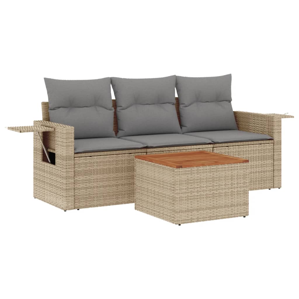 4-delige Loungeset met kussens poly rattan gemengd beige is nu te koop bij PeponiXL, paradijselijk wonen!