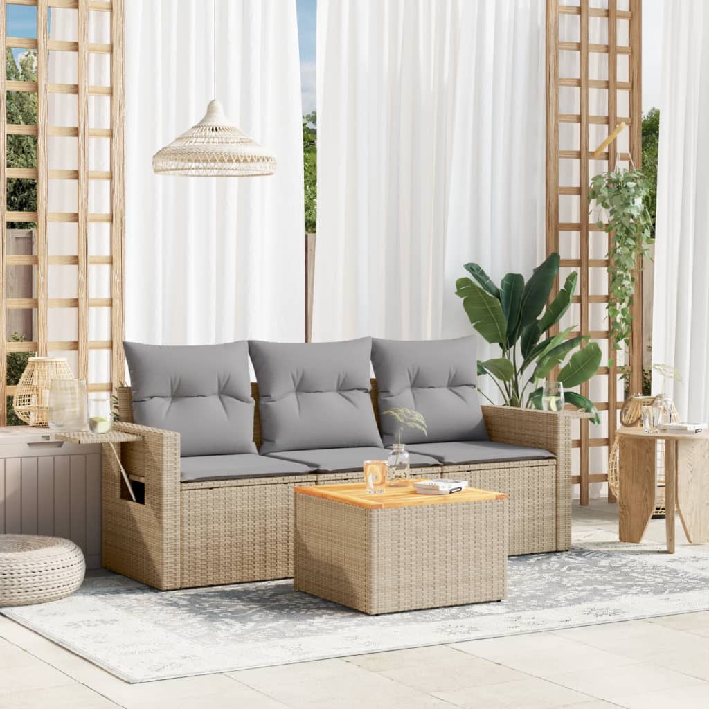4-delige Loungeset met kussens poly rattan gemengd beige is nu te koop bij PeponiXL, paradijselijk wonen!