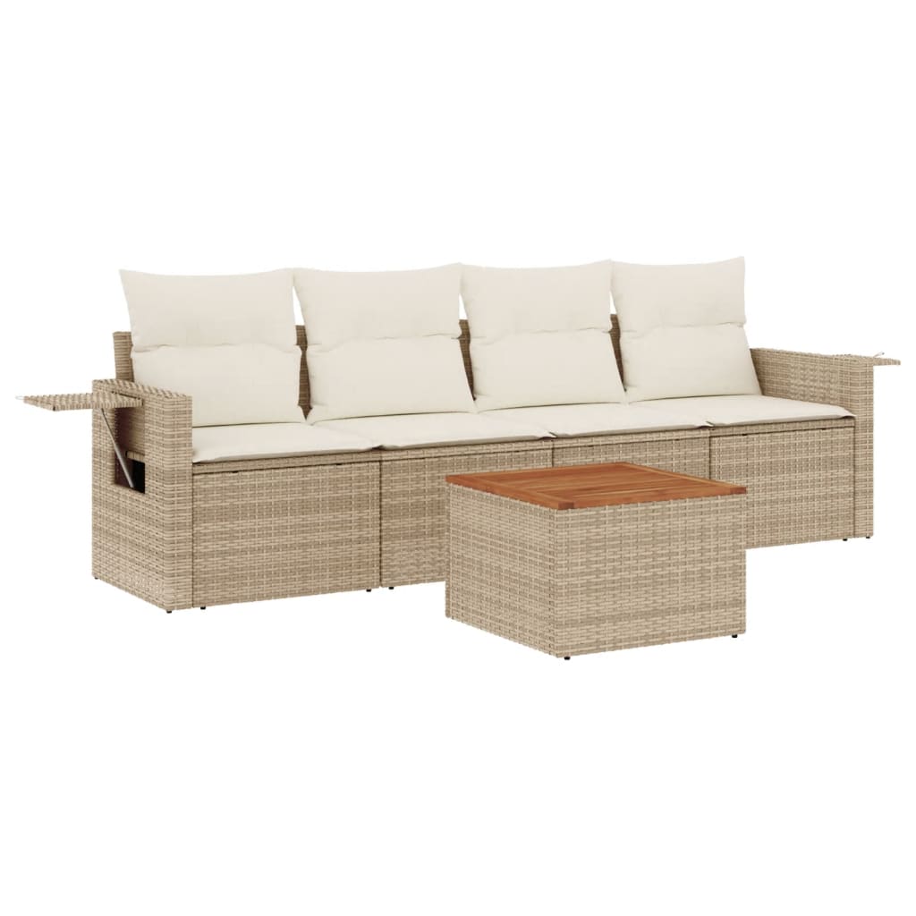 5-delige Loungeset met kussens poly rattan beige is nu te koop bij PeponiXL, paradijselijk wonen!