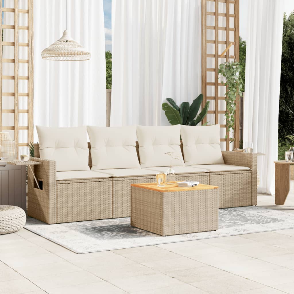 5-delige Loungeset met kussens poly rattan beige is nu te koop bij PeponiXL, paradijselijk wonen!