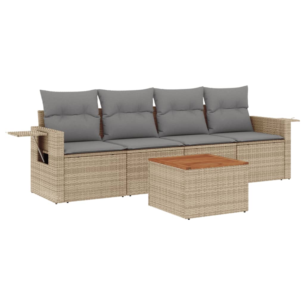 5-delige Loungeset met kussens poly rattan gemengd beige is nu te koop bij PeponiXL, paradijselijk wonen!