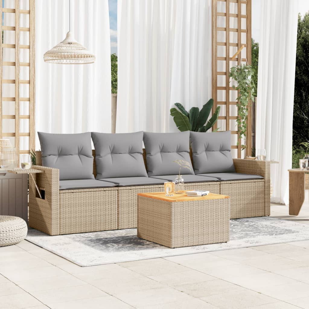 5-delige Loungeset met kussens poly rattan gemengd beige is nu te koop bij PeponiXL, paradijselijk wonen!