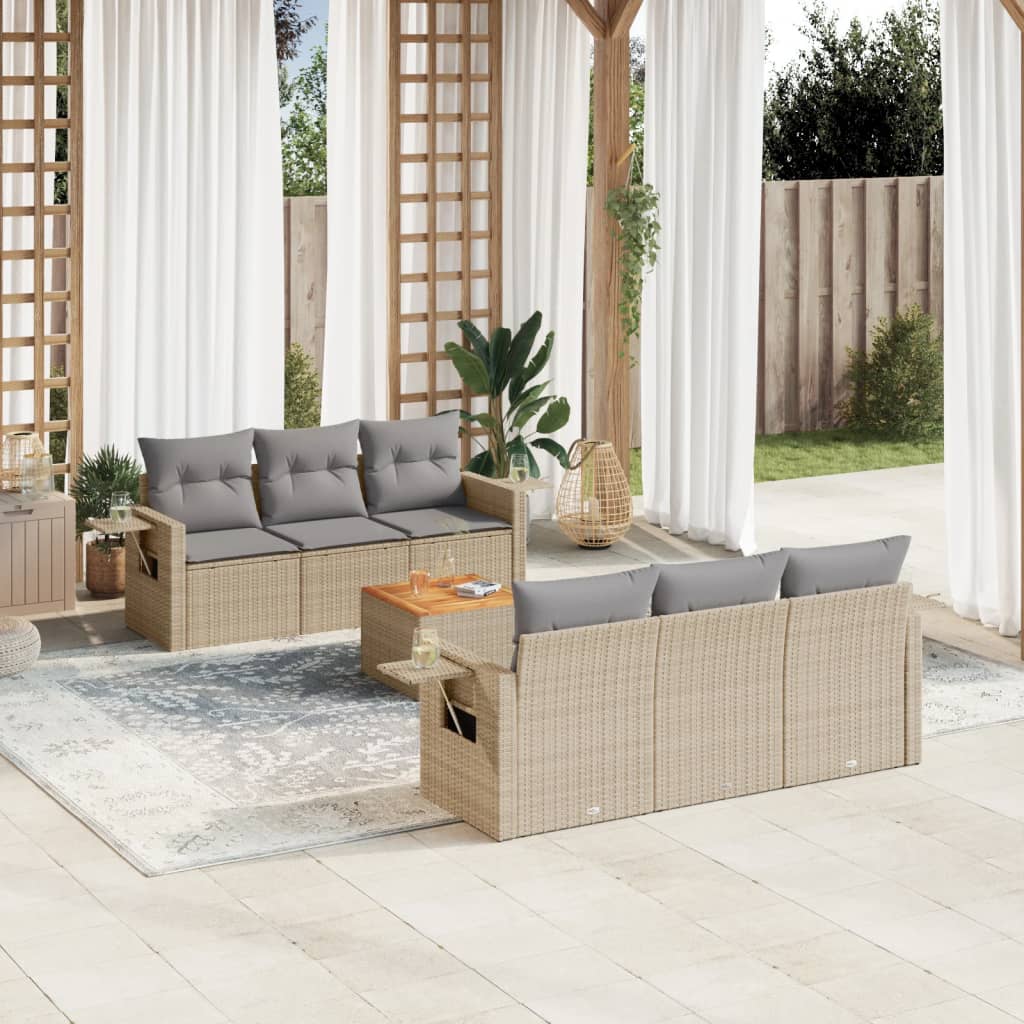 7-delige Loungeset met kussens poly rattan gemengd beige is nu te koop bij PeponiXL, paradijselijk wonen!