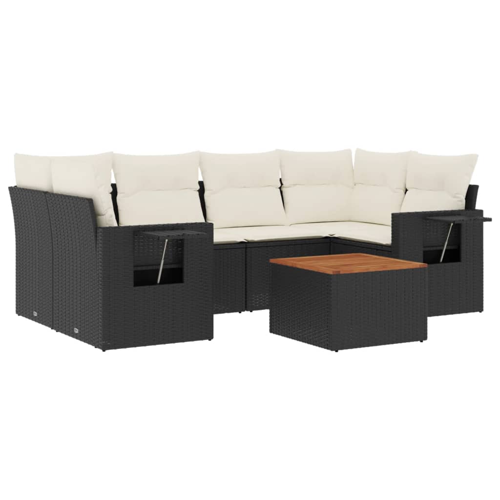 7-delige Loungeset met kussens poly rattan zwart is nu te koop bij PeponiXL, paradijselijk wonen!