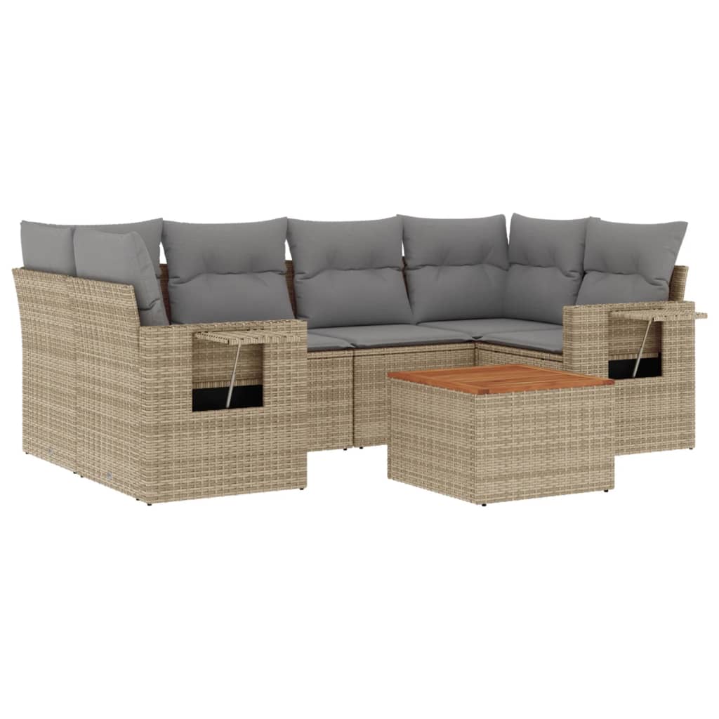 7-delige Loungeset met kussens poly rattan gemengd beige is nu te koop bij PeponiXL, paradijselijk wonen!