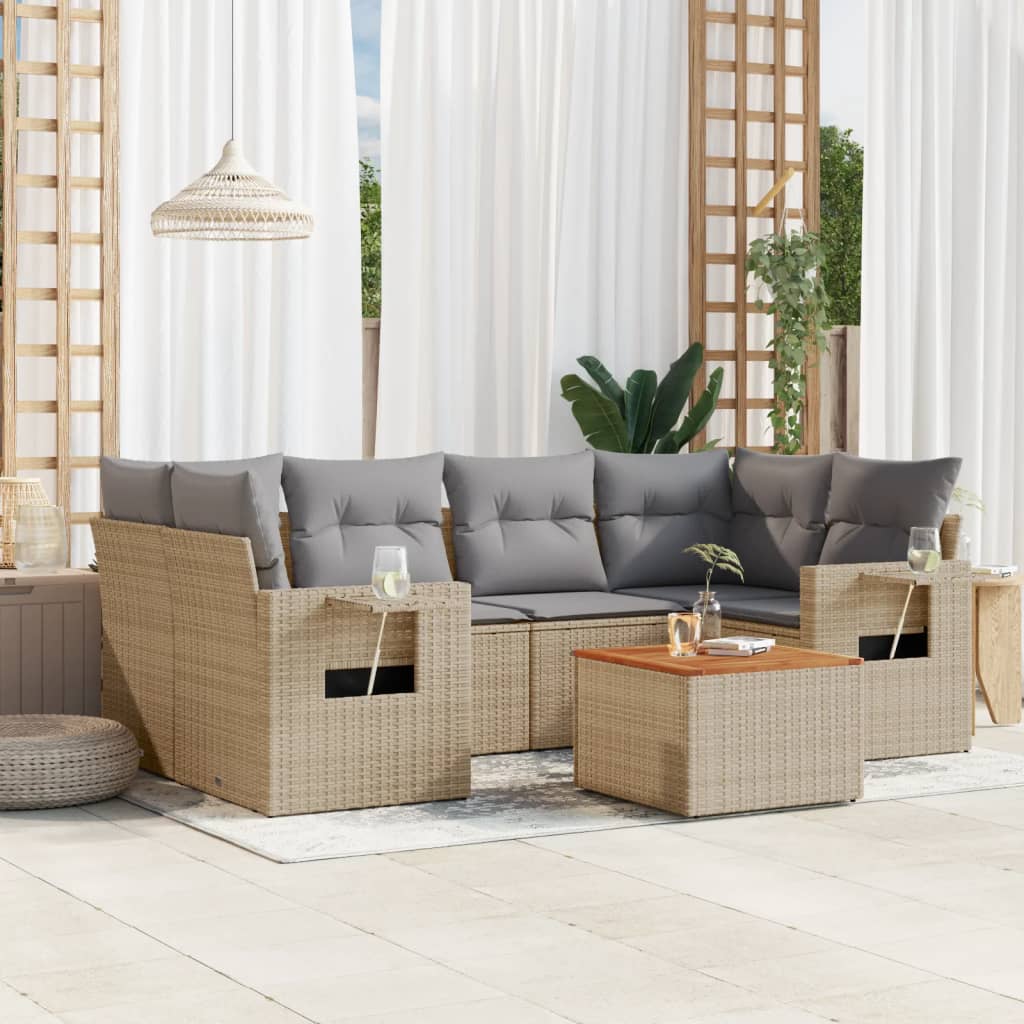 7-delige Loungeset met kussens poly rattan gemengd beige is nu te koop bij PeponiXL, paradijselijk wonen!