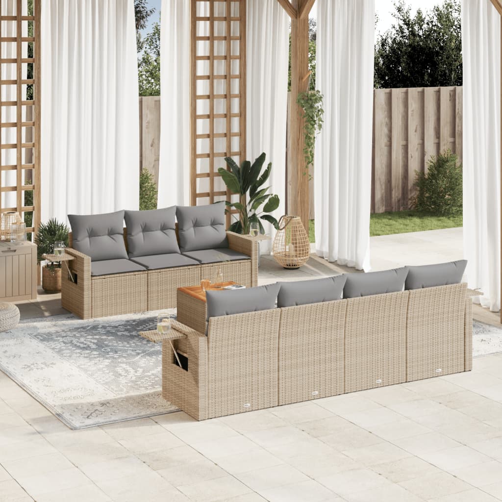 8-delige Loungeset met kussens poly rattan gemengd beige is nu te koop bij PeponiXL, paradijselijk wonen!