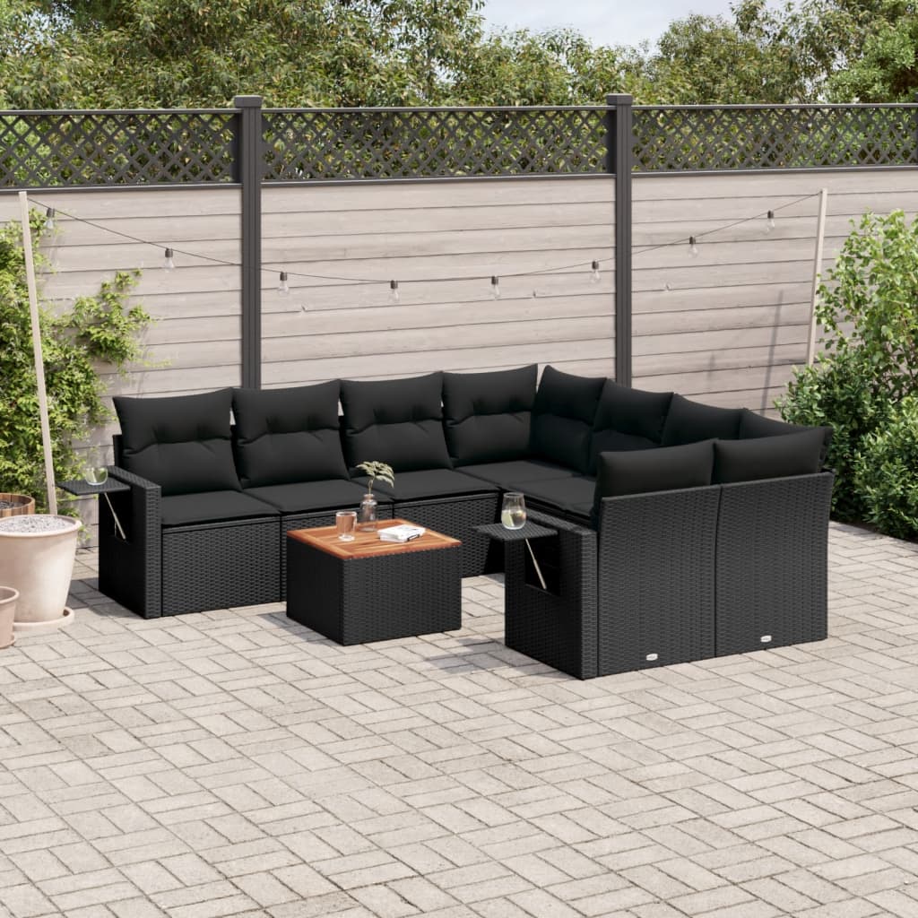 9-delige Loungeset met kussens poly rattan zwart is nu te koop bij PeponiXL, paradijselijk wonen!