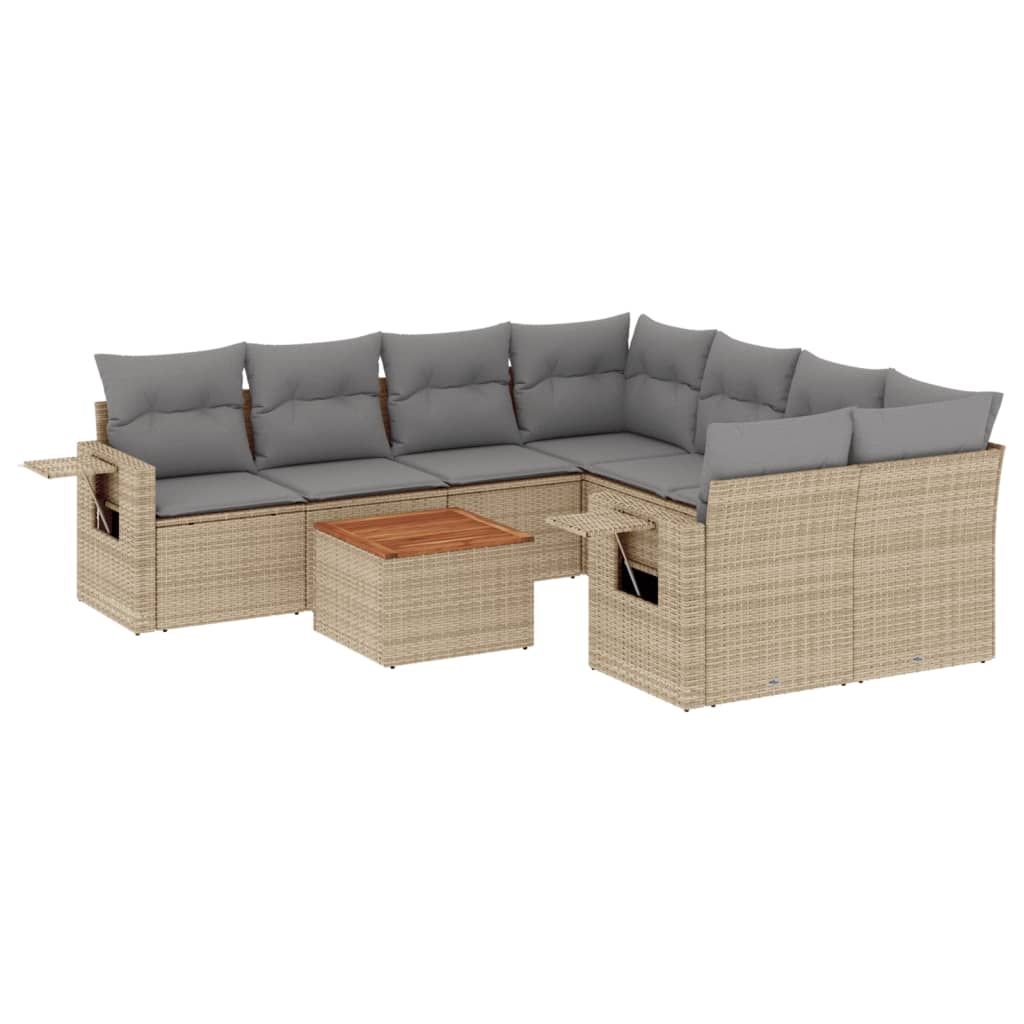 9-delige Loungeset met kussens poly rattan gemengd beige is nu te koop bij PeponiXL, paradijselijk wonen!