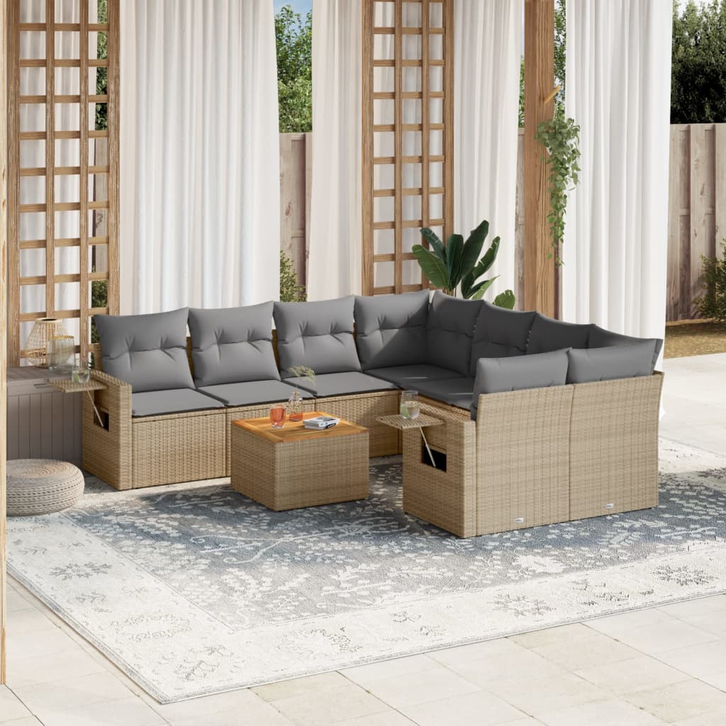 9-delige Loungeset met kussens poly rattan gemengd beige is nu te koop bij PeponiXL, paradijselijk wonen!