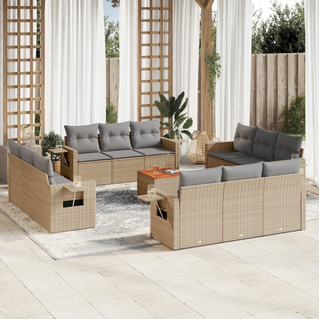 13-delige Loungeset met kussens poly rattan gemengd beige is nu te koop bij PeponiXL, paradijselijk wonen!