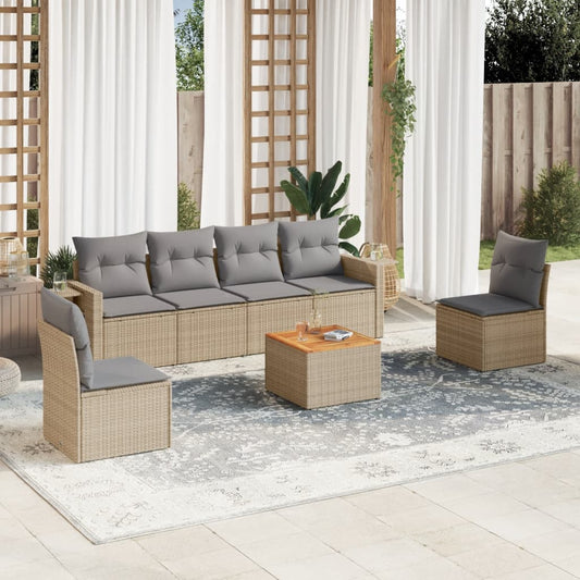 7-delige Loungeset met kussens poly rattan gemengd beige is nu te koop bij PeponiXL, paradijselijk wonen!