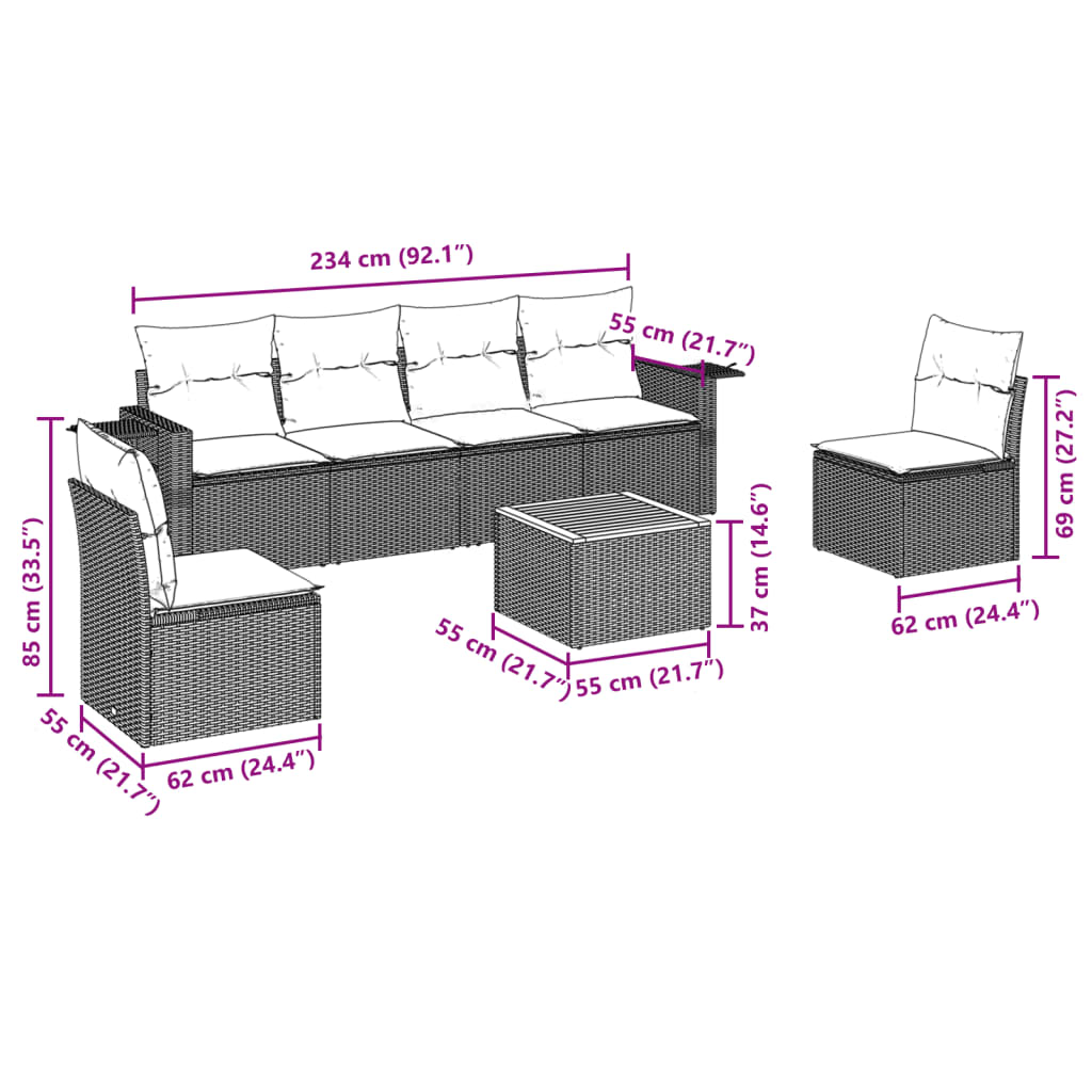 7-delige Loungeset met kussens poly rattan grijs is nu te koop bij PeponiXL, paradijselijk wonen!