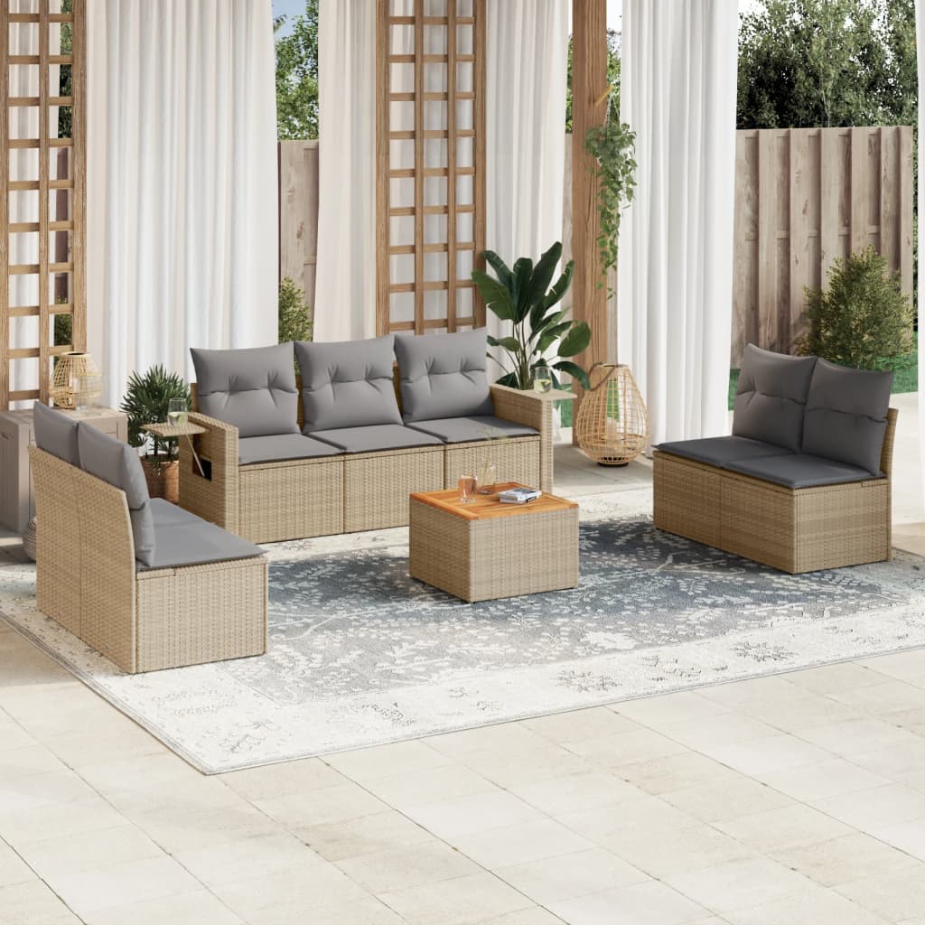 8-delige Loungeset met kussens poly rattan gemengd beige is nu te koop bij PeponiXL, paradijselijk wonen!