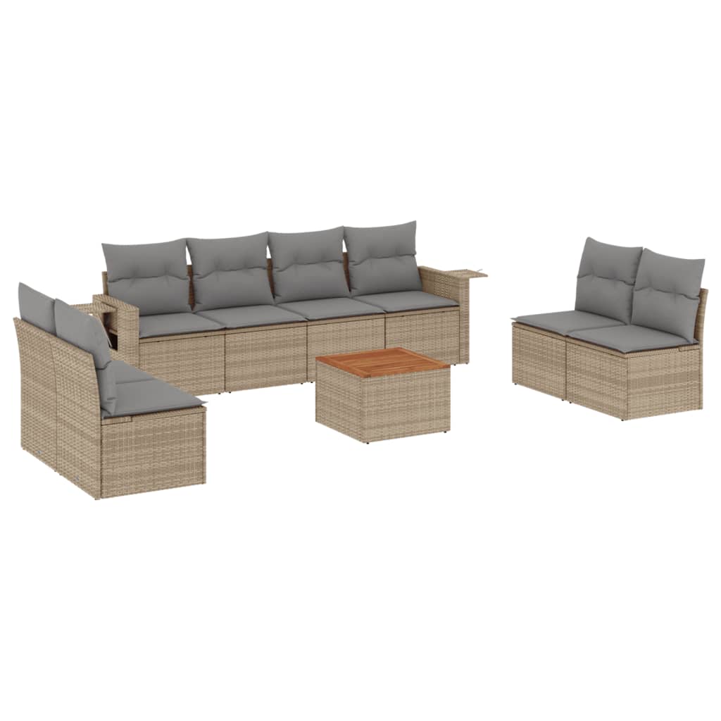 9-delige Loungeset met kussens poly rattan gemengd beige is nu te koop bij PeponiXL, paradijselijk wonen!
