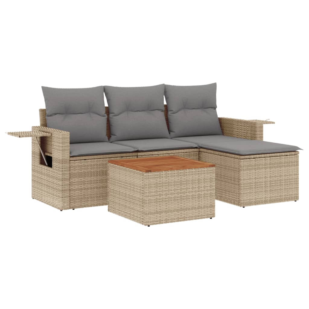 5-delige Loungeset met kussens poly rattan gemengd beige is nu te koop bij PeponiXL, paradijselijk wonen!