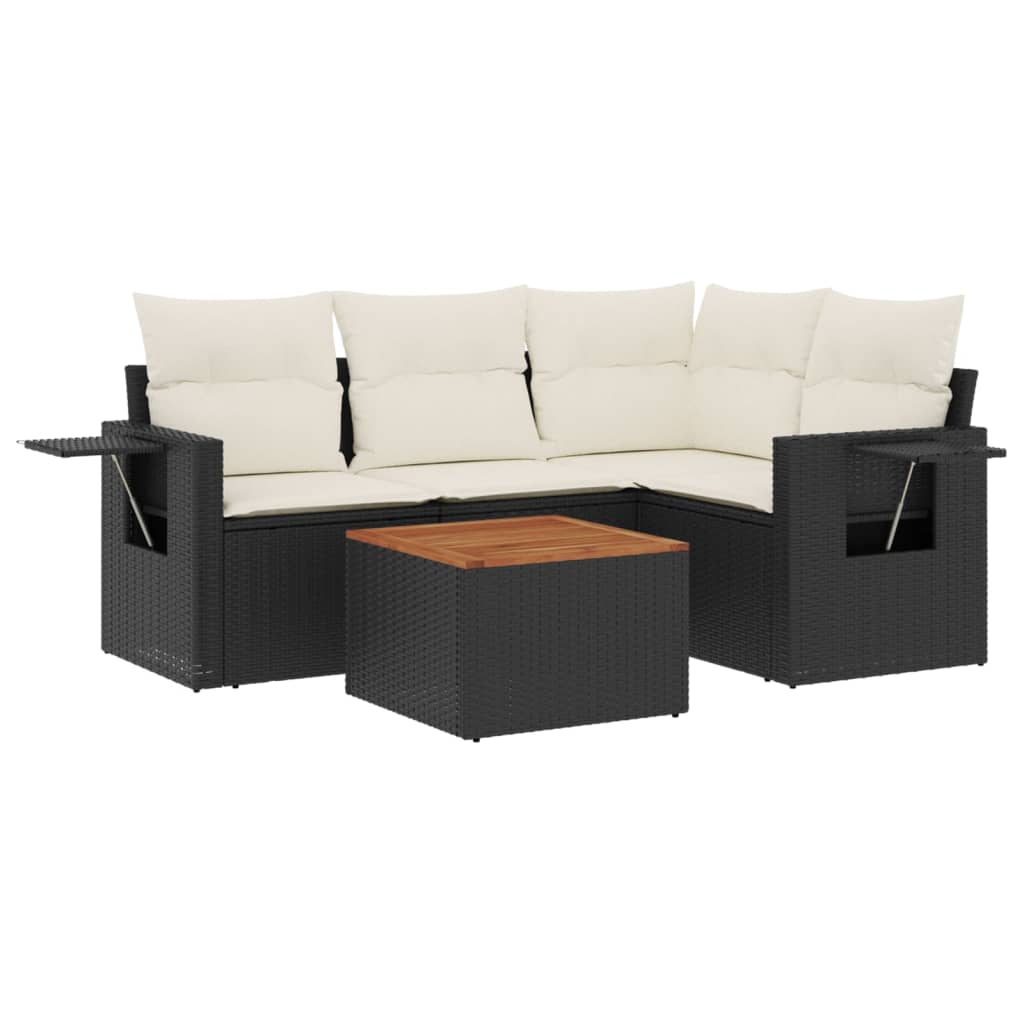5-delige Loungeset met kussens poly rattan zwart is nu te koop bij PeponiXL, paradijselijk wonen!