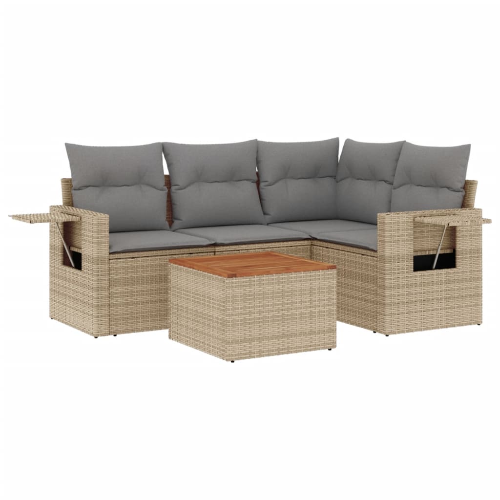 5-delige Loungeset met kussens poly rattan gemengd beige is nu te koop bij PeponiXL, paradijselijk wonen!