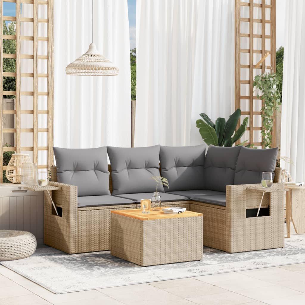 5-delige Loungeset met kussens poly rattan gemengd beige is nu te koop bij PeponiXL, paradijselijk wonen!