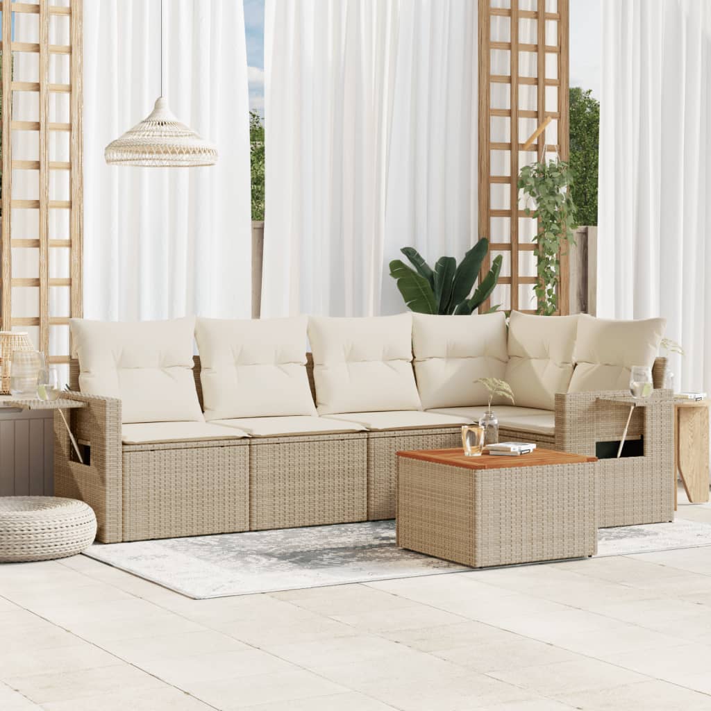 6-delige Loungeset met kussens poly rattan beige is nu te koop bij PeponiXL, paradijselijk wonen!