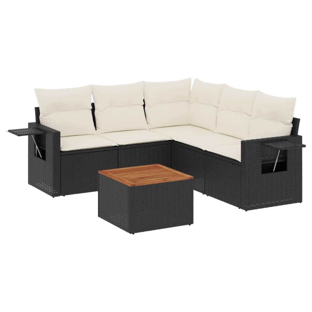 6-delige Loungeset met kussens poly rattan zwart is nu te koop bij PeponiXL, paradijselijk wonen!