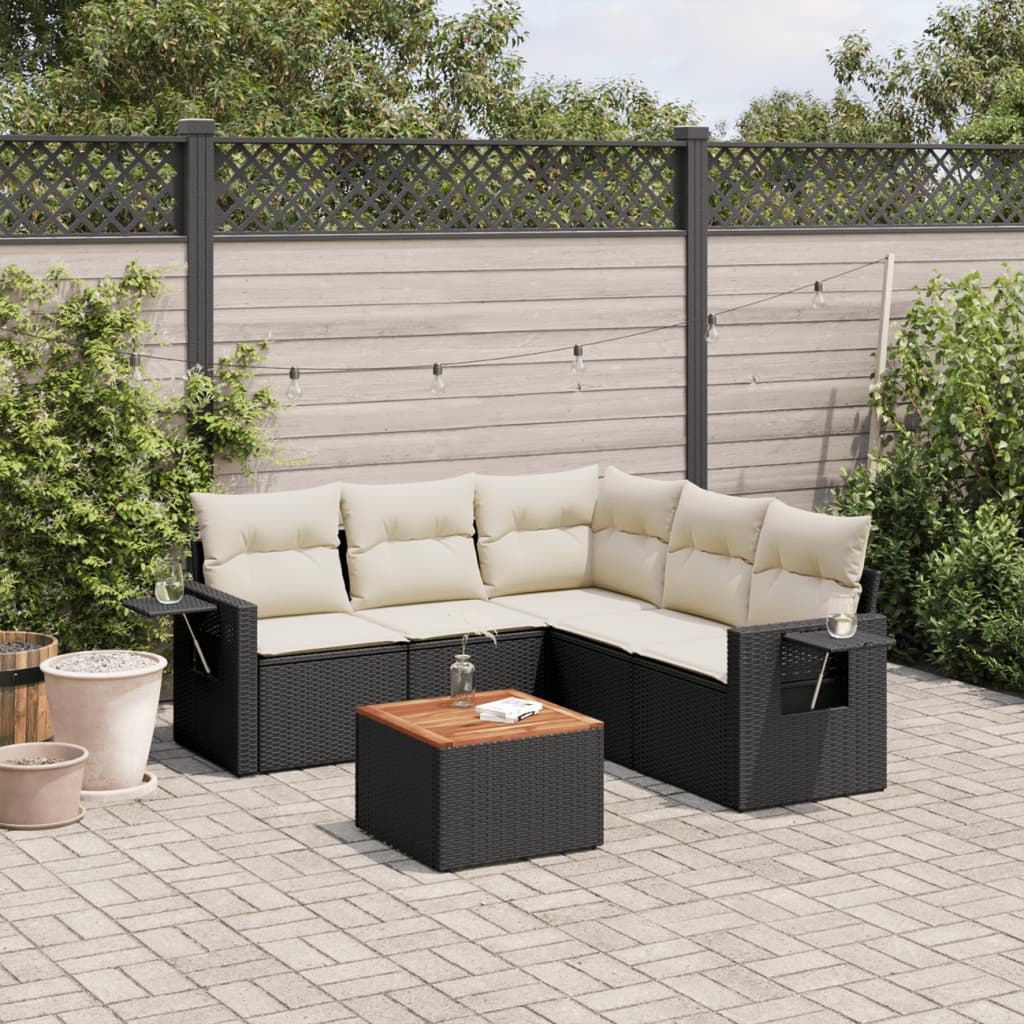 6-delige Loungeset met kussens poly rattan zwart is nu te koop bij PeponiXL, paradijselijk wonen!