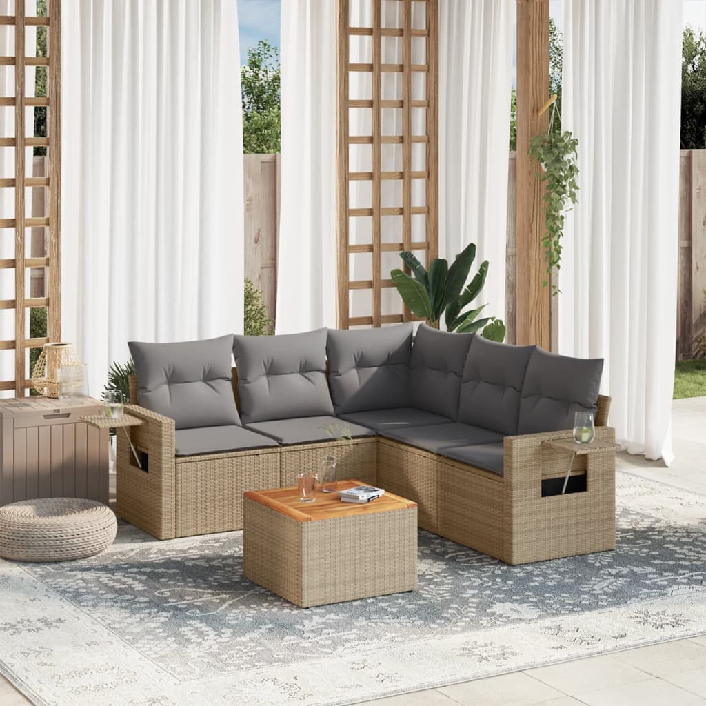 6-delige Loungeset met kussens poly rattan gemengd beige is nu te koop bij PeponiXL, paradijselijk wonen!
