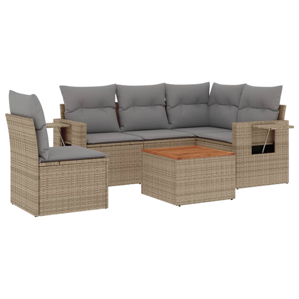 6-delige Loungeset met kussens poly rattan gemengd beige is nu te koop bij PeponiXL, paradijselijk wonen!