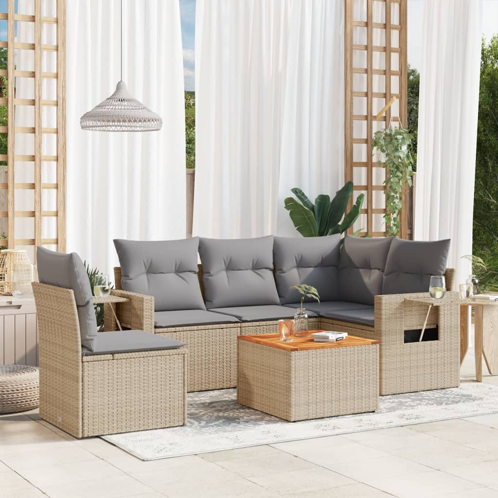 6-delige Loungeset met kussens poly rattan gemengd beige is nu te koop bij PeponiXL, paradijselijk wonen!