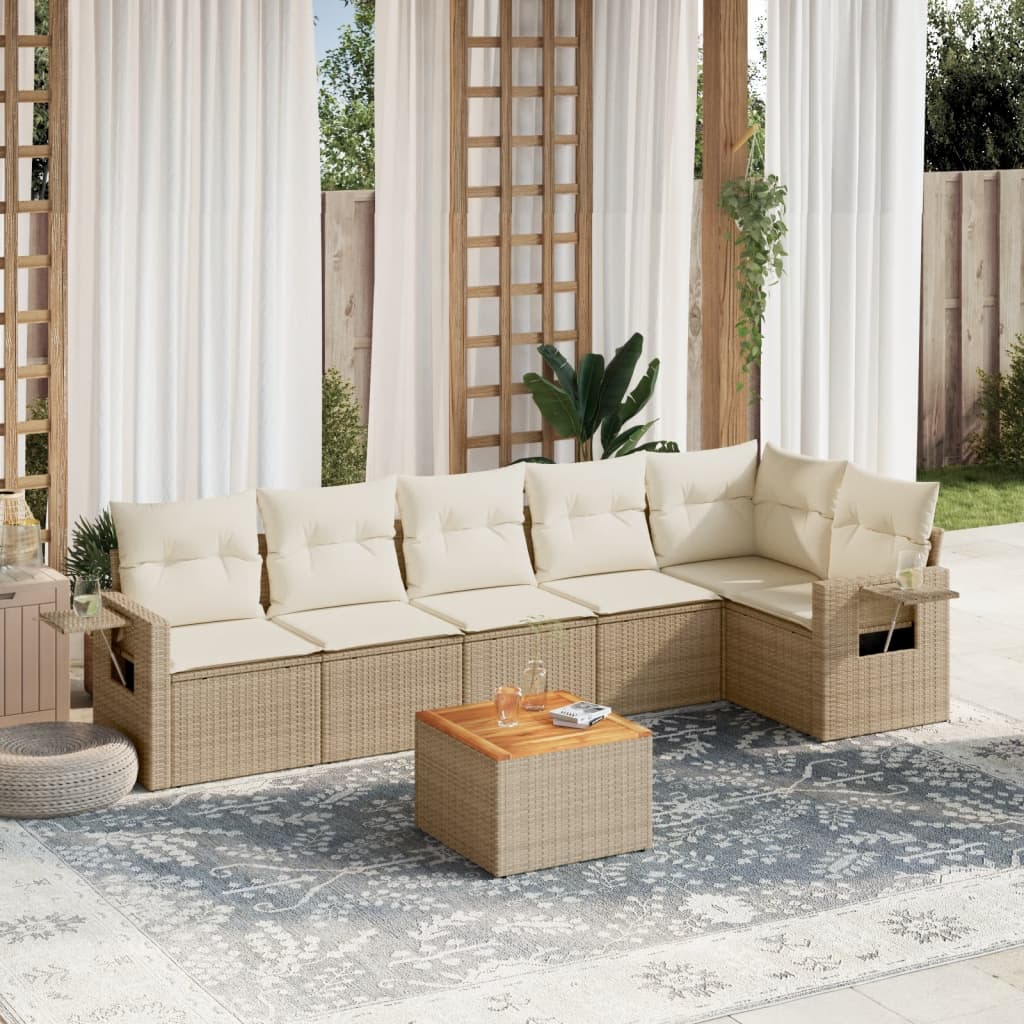 7-delige Loungeset met kussens poly rattan beige is nu te koop bij PeponiXL, paradijselijk wonen!