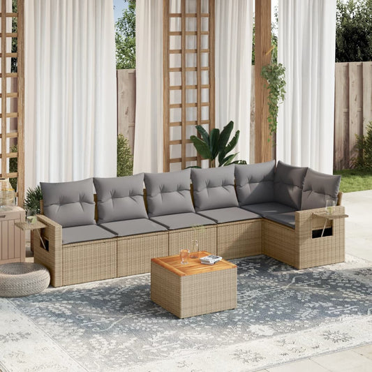 7-delige Loungeset met kussens poly rattan gemengd beige is nu te koop bij PeponiXL, paradijselijk wonen!