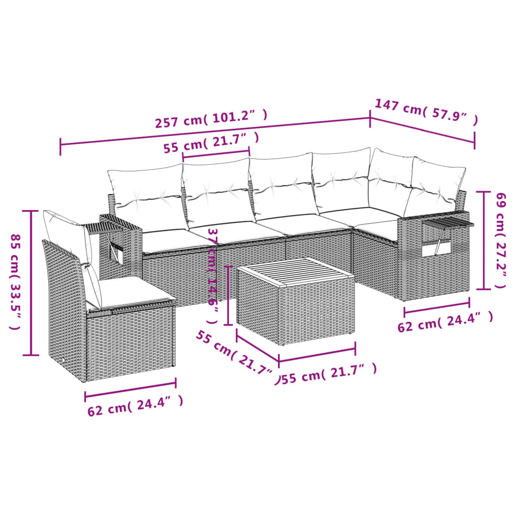 7-delige Loungeset met kussens poly rattan zwart is nu te koop bij PeponiXL, paradijselijk wonen!
