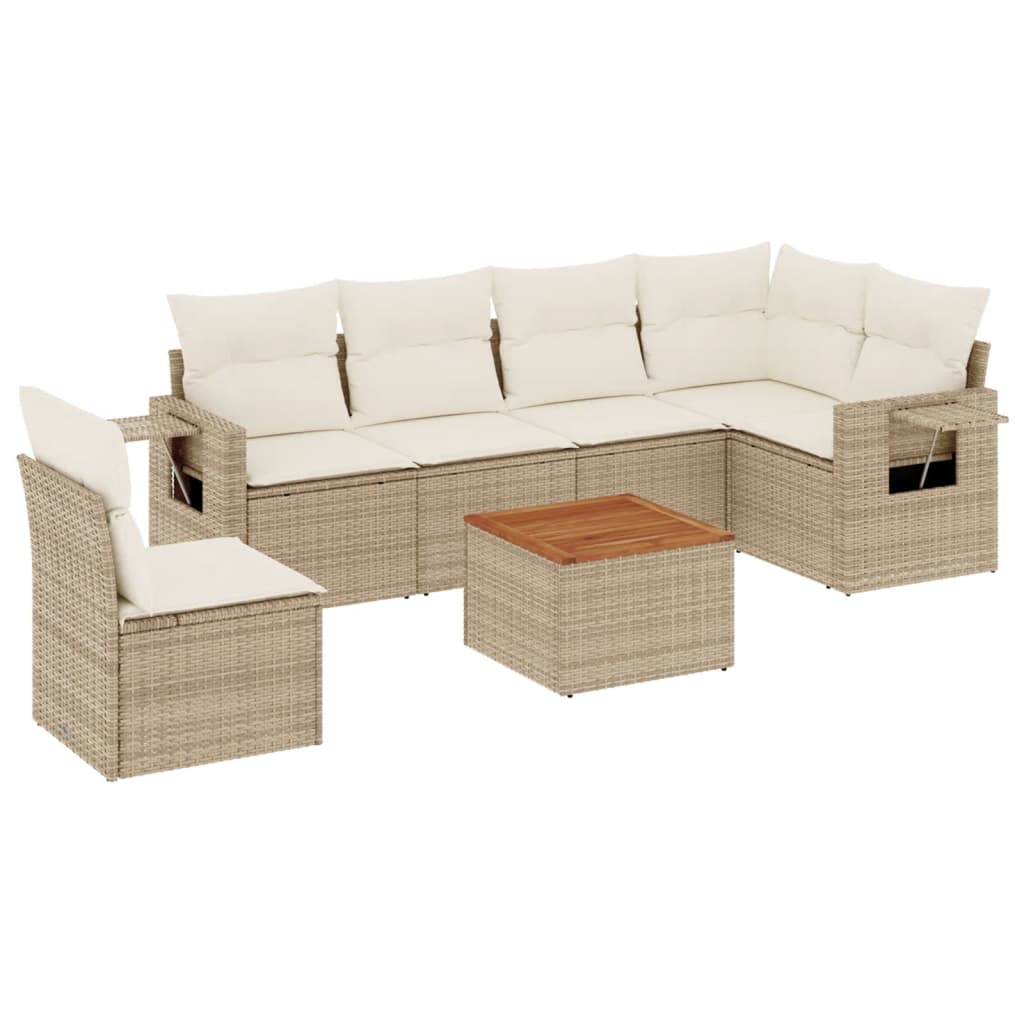 7-delige Loungeset met kussens poly rattan beige is nu te koop bij PeponiXL, paradijselijk wonen!