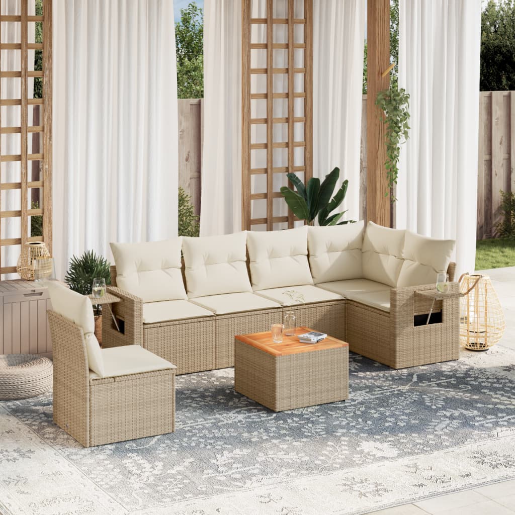7-delige Loungeset met kussens poly rattan beige is nu te koop bij PeponiXL, paradijselijk wonen!