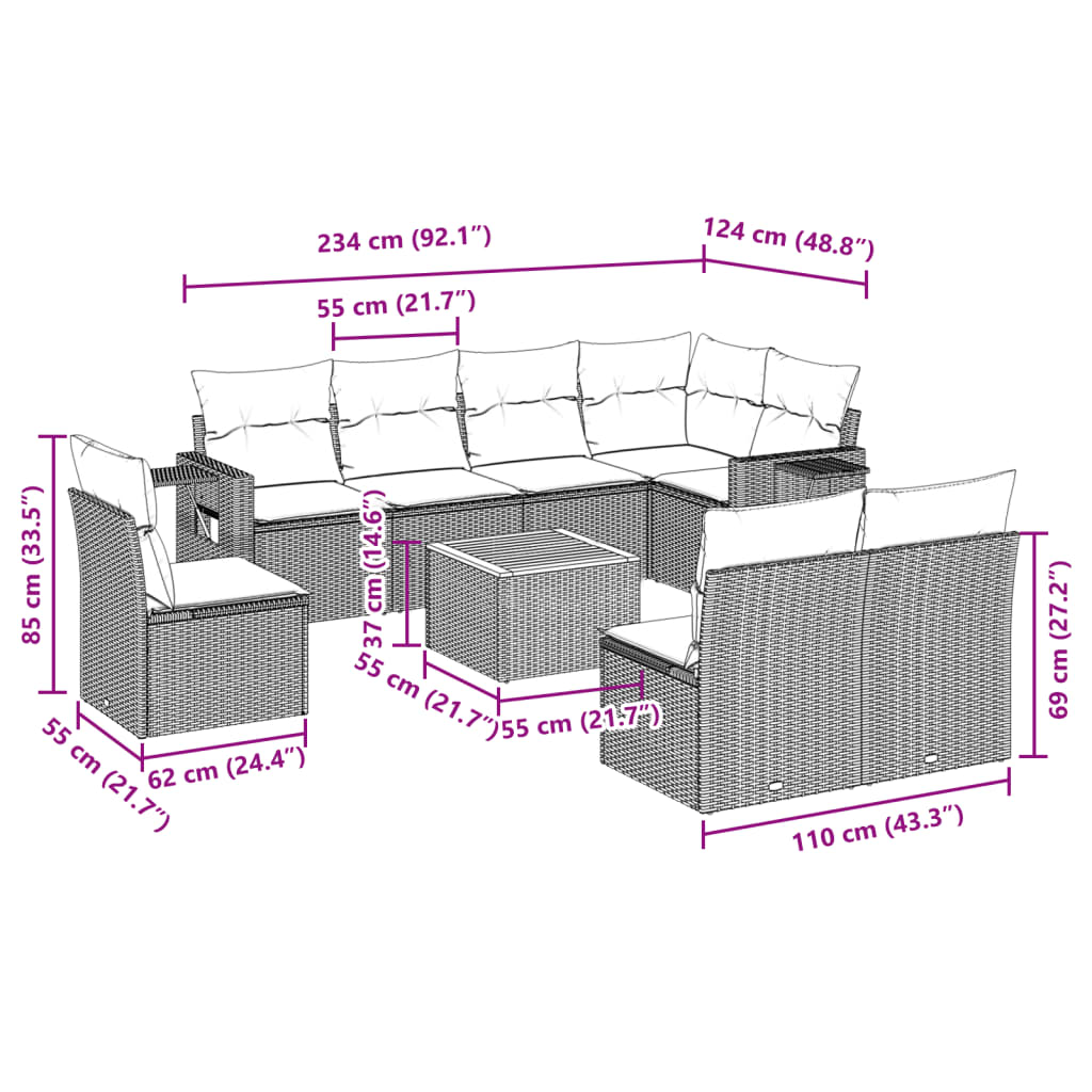 9-delige Loungeset met kussens poly rattan zwart is nu te koop bij PeponiXL, paradijselijk wonen!