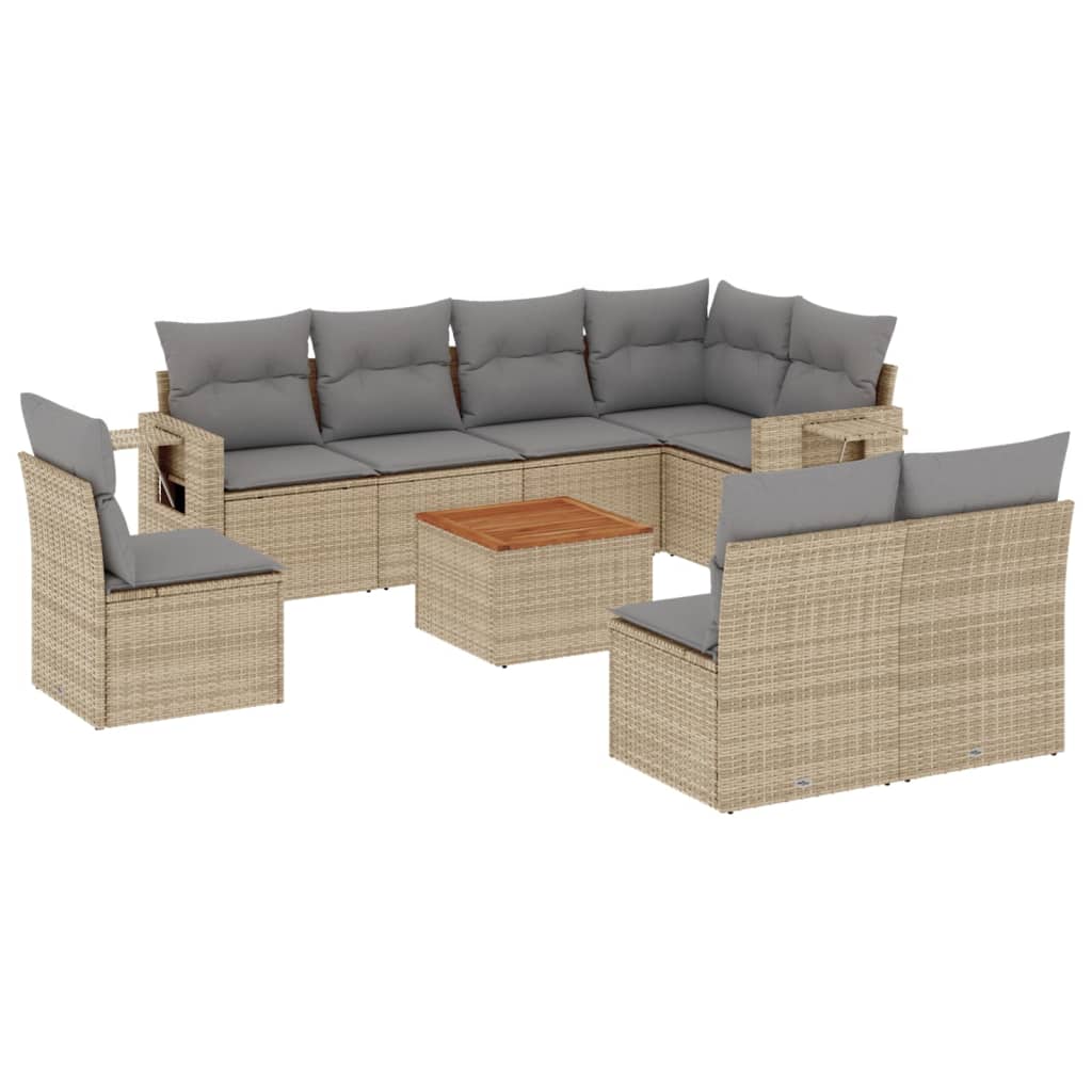 9-delige Loungeset met kussens poly rattan gemengd beige is nu te koop bij PeponiXL, paradijselijk wonen!