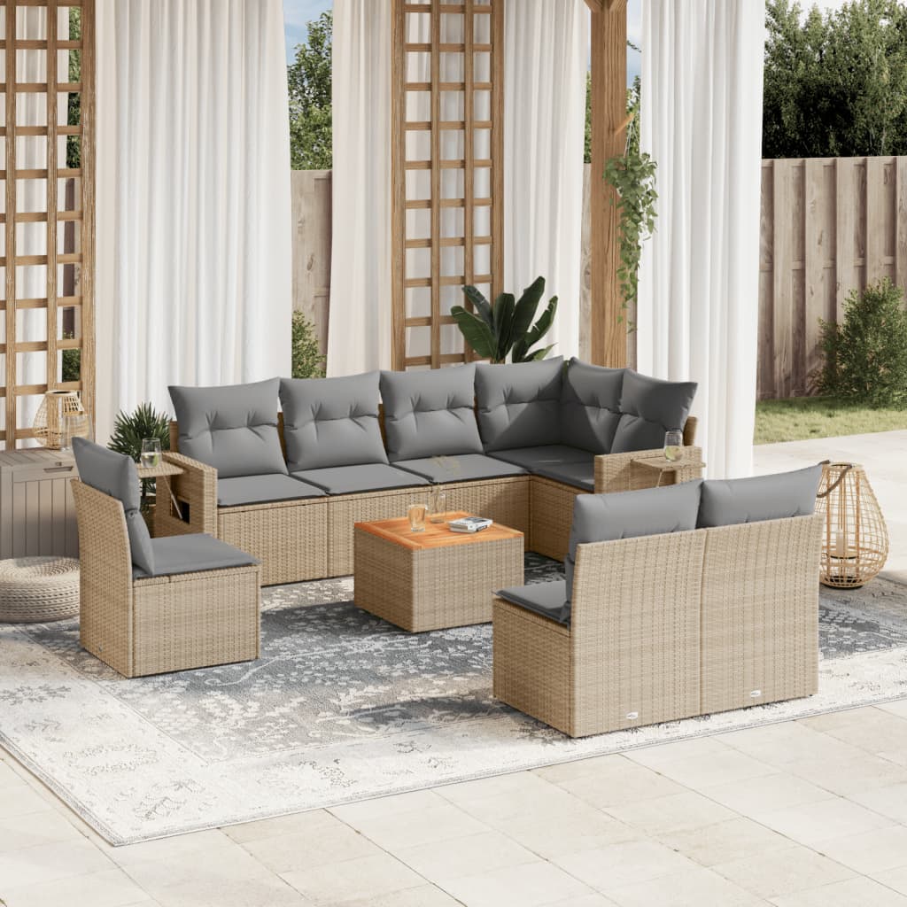 9-delige Loungeset met kussens poly rattan gemengd beige is nu te koop bij PeponiXL, paradijselijk wonen!