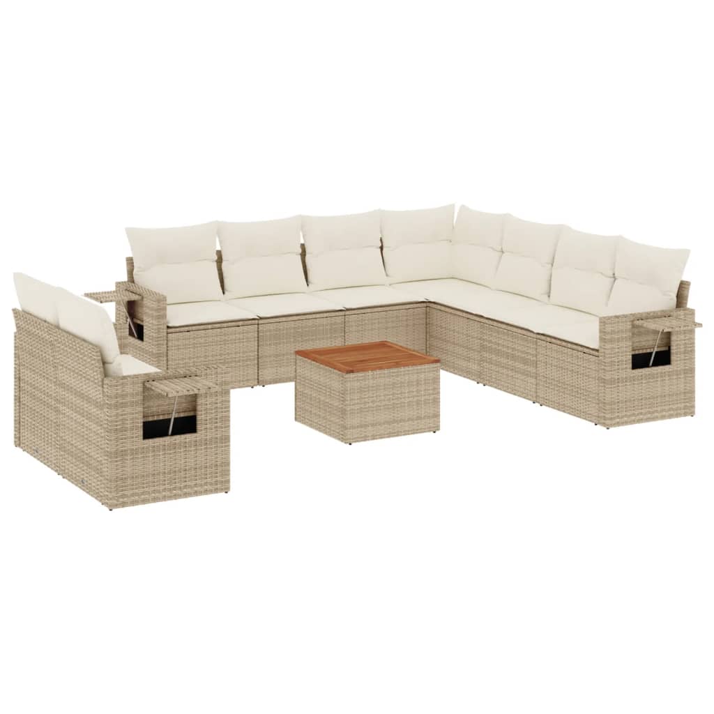 10-delige Loungeset met kussens poly rattan beige is nu te koop bij PeponiXL, paradijselijk wonen!