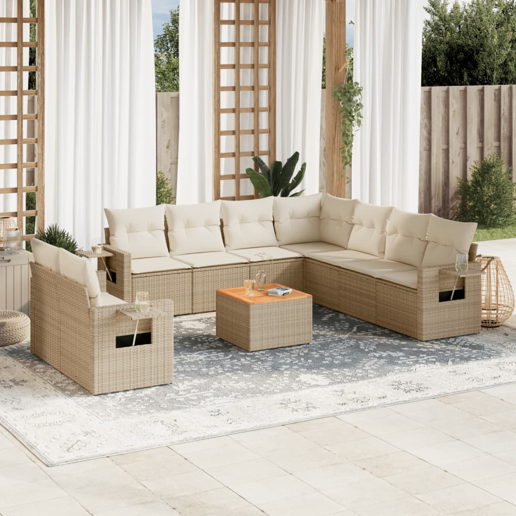 10-delige Loungeset met kussens poly rattan beige is nu te koop bij PeponiXL, paradijselijk wonen!