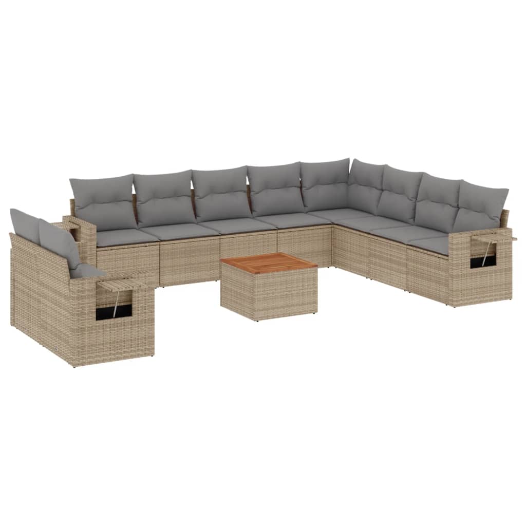 11-delige Loungeset met kussens poly rattan gemengd beige is nu te koop bij PeponiXL, paradijselijk wonen!